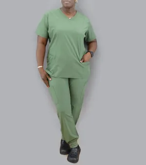 1384OLIVE, Scrubaid, 2pc Jogger Pants Scrub Set-Olive (S-2XL)
