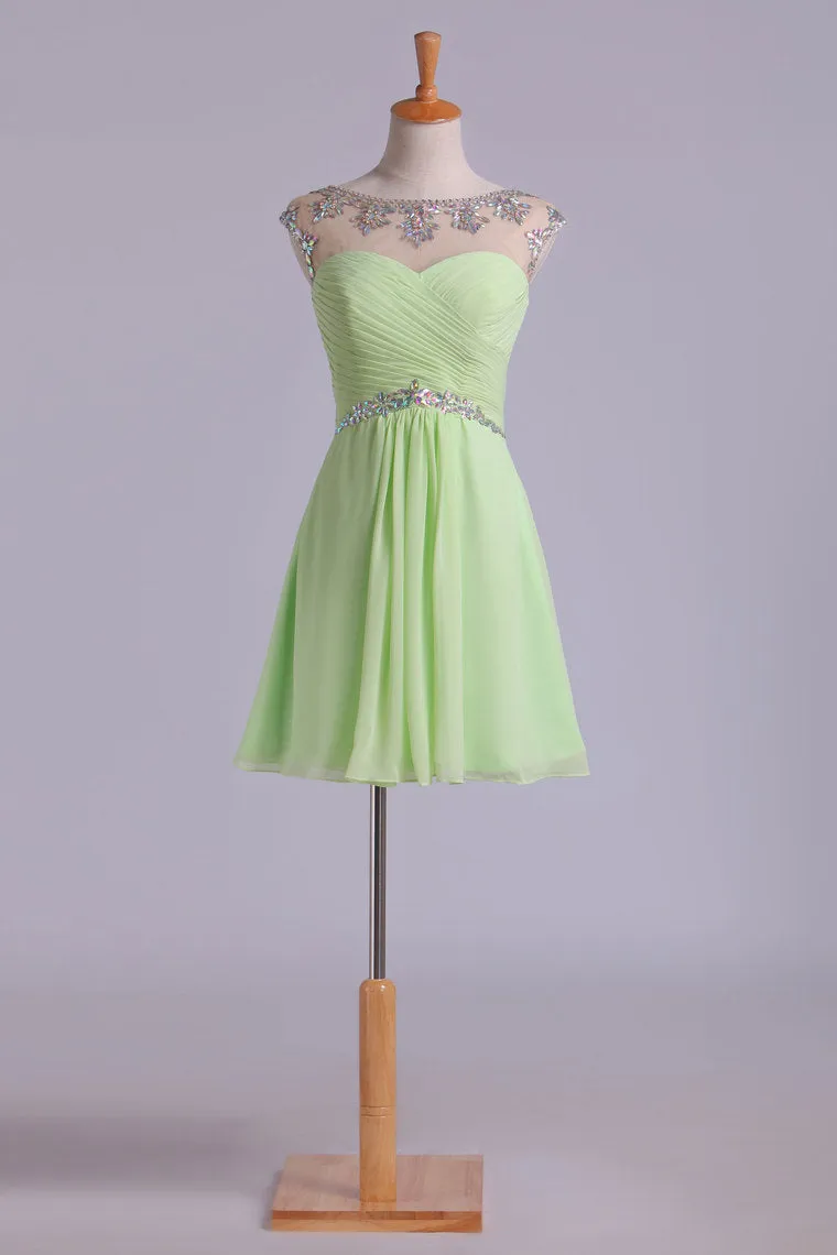 2024 Homecoming Dresses Short Rulffled&Beaded Chiffon