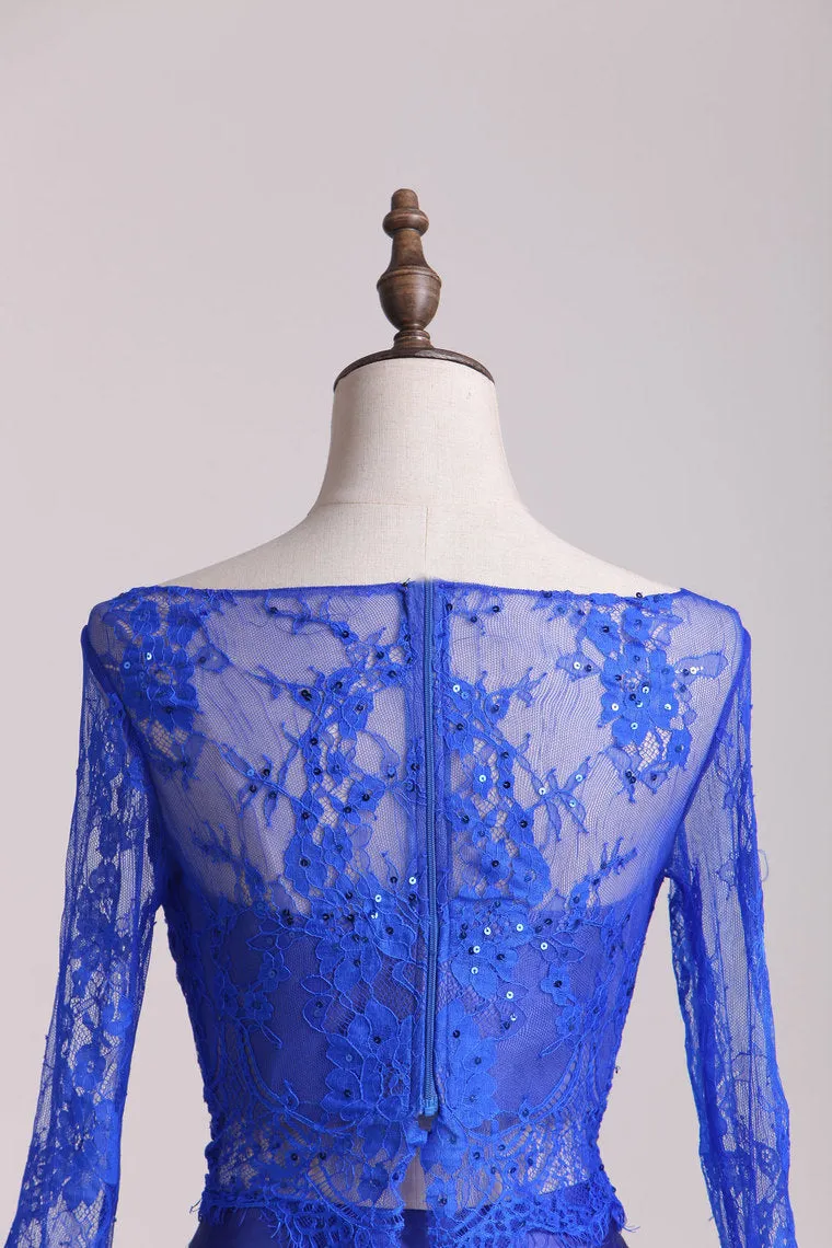 2024 Long Sleeve Homecoming Dresses Bateau Lace & Satin