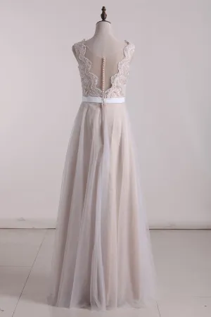 2024 Scoop Prom Dresses A Line Tulle Floor Length