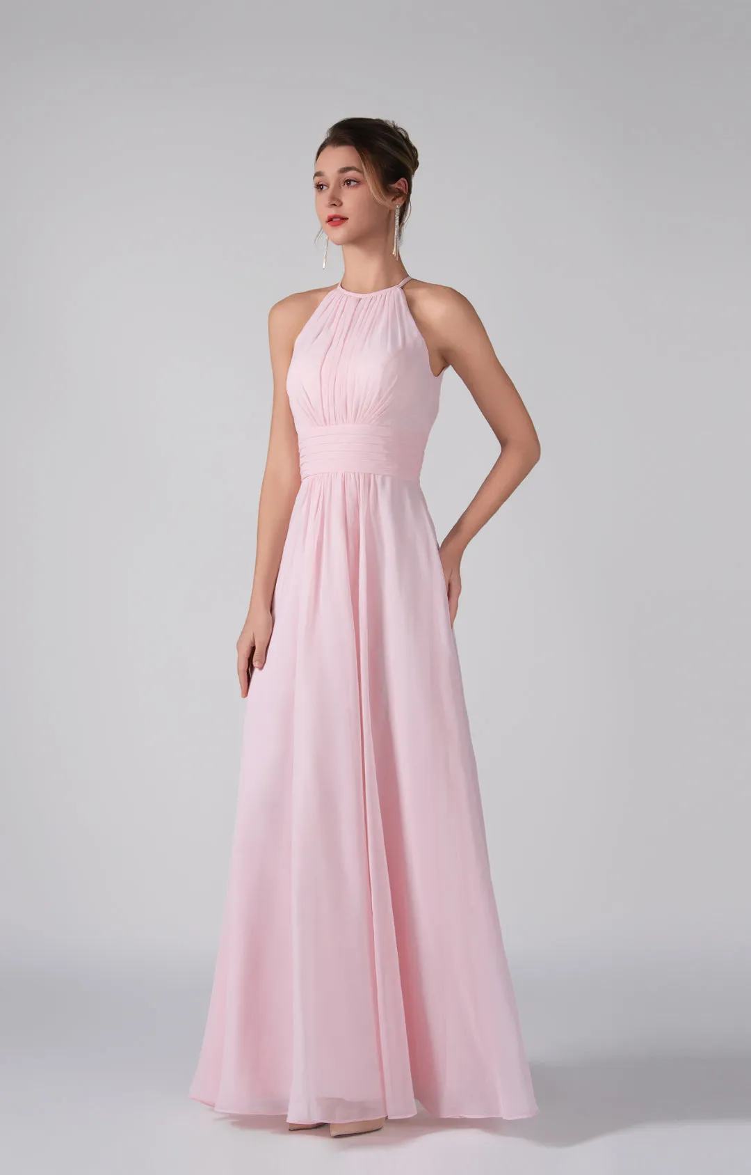 A-Line Halter Strapless Ruffles Chic Maxi Dress