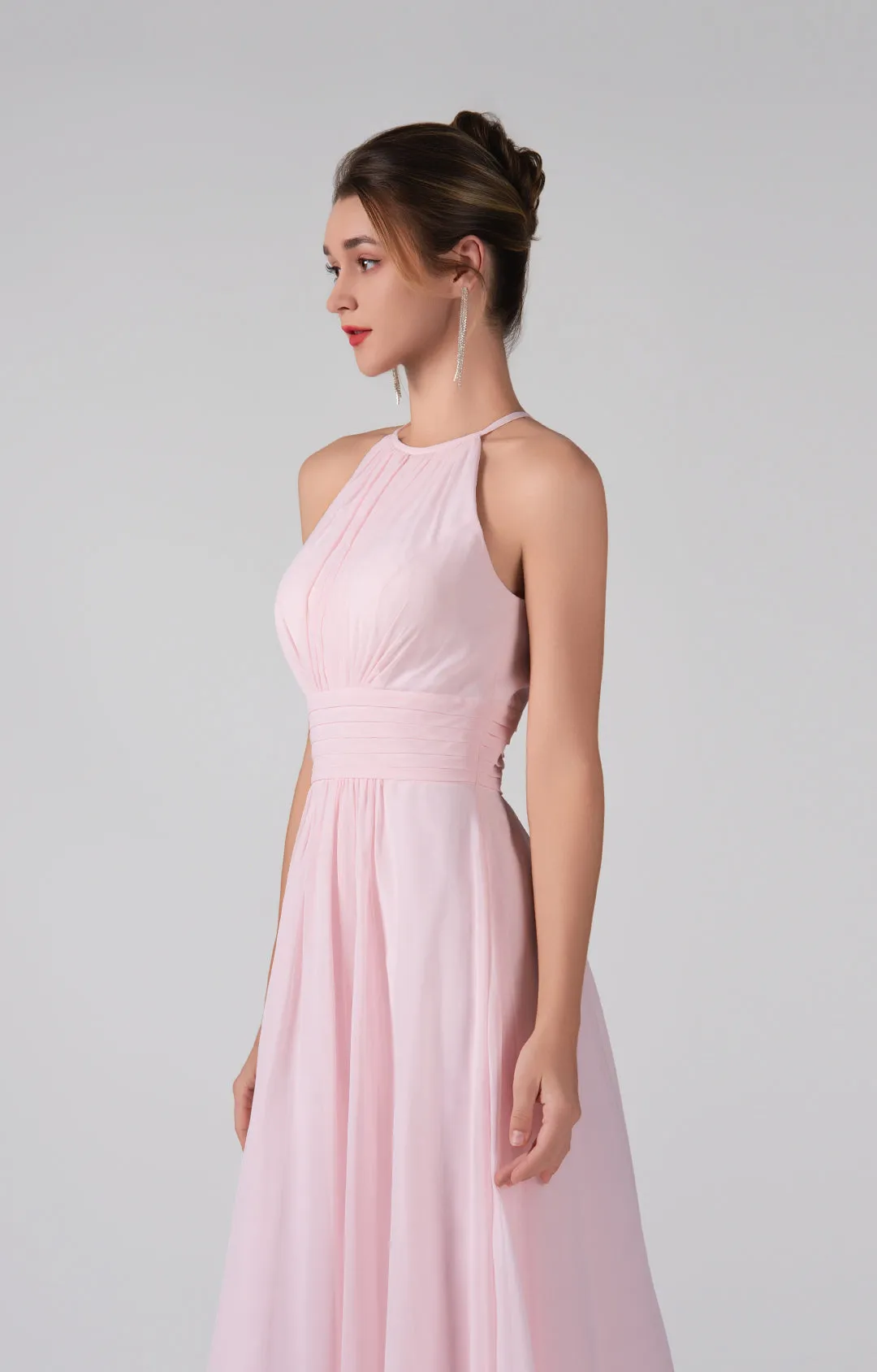 A-Line Halter Strapless Ruffles Chic Maxi Dress