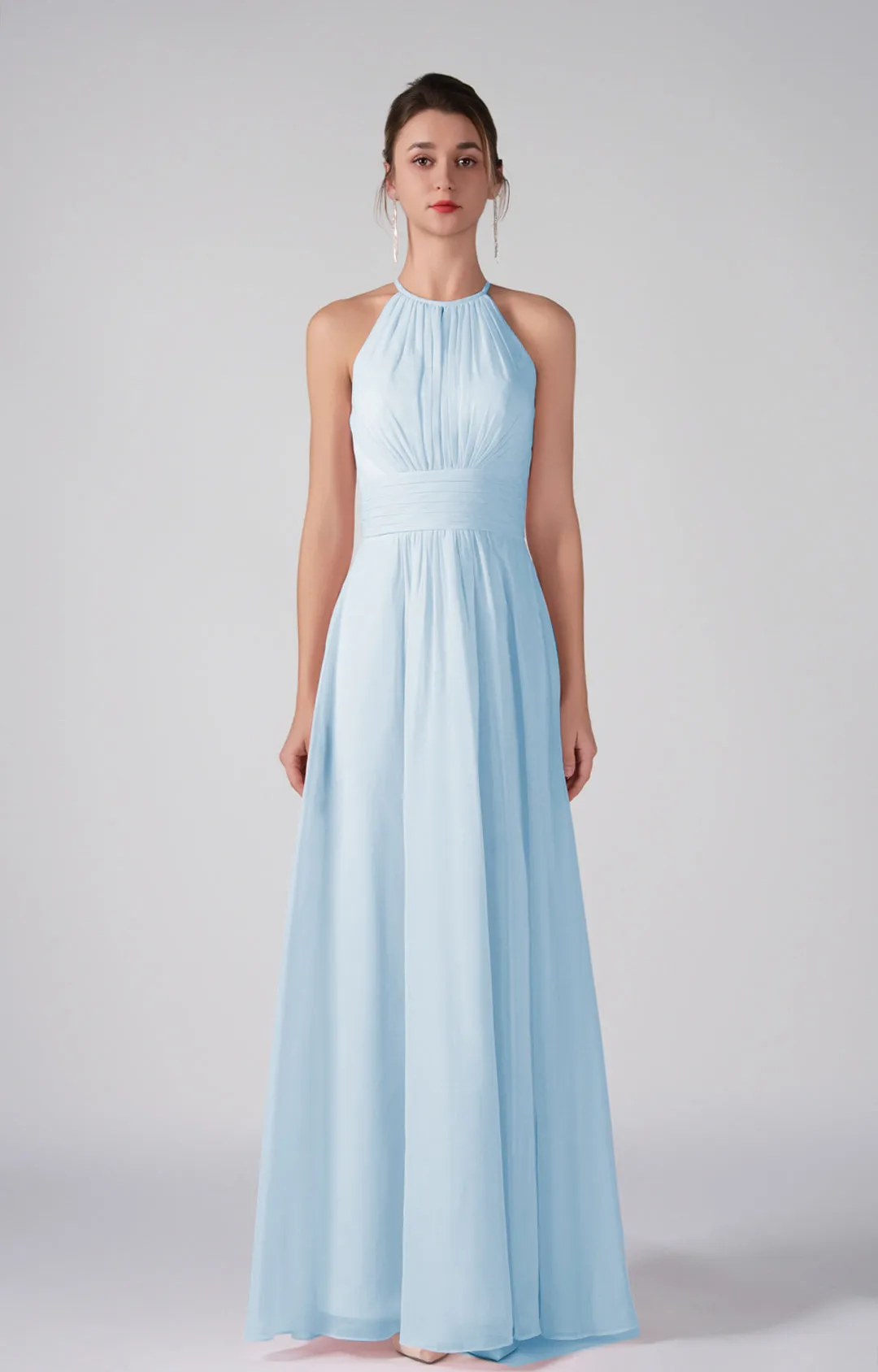 A-Line Halter Strapless Ruffles Chic Maxi Dress