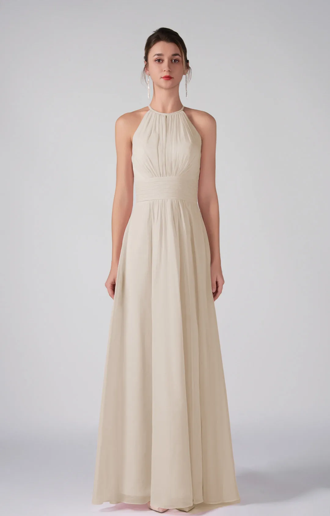 A-Line Halter Strapless Ruffles Chic Maxi Dress