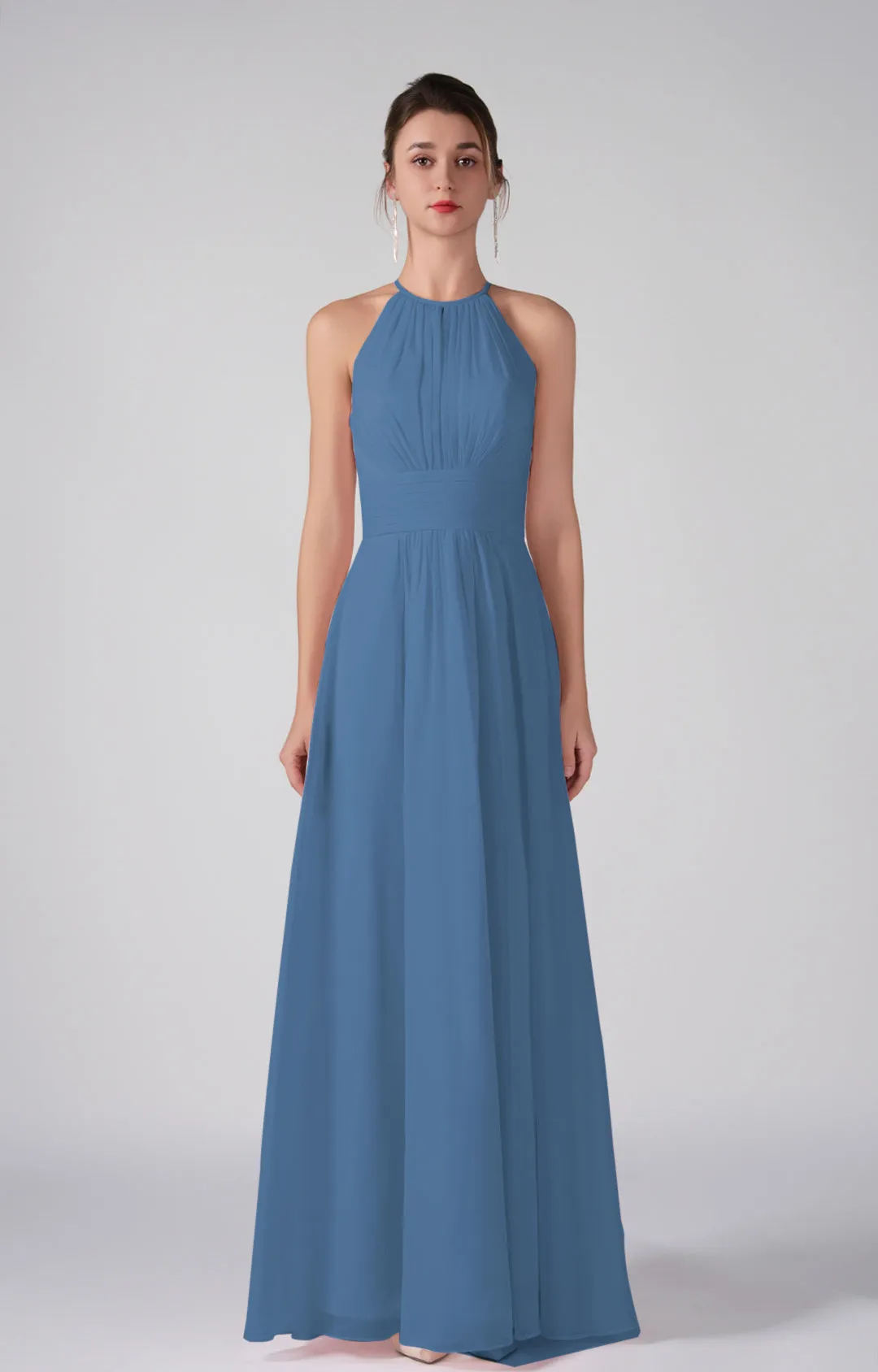 A-Line Halter Strapless Ruffles Chic Maxi Dress