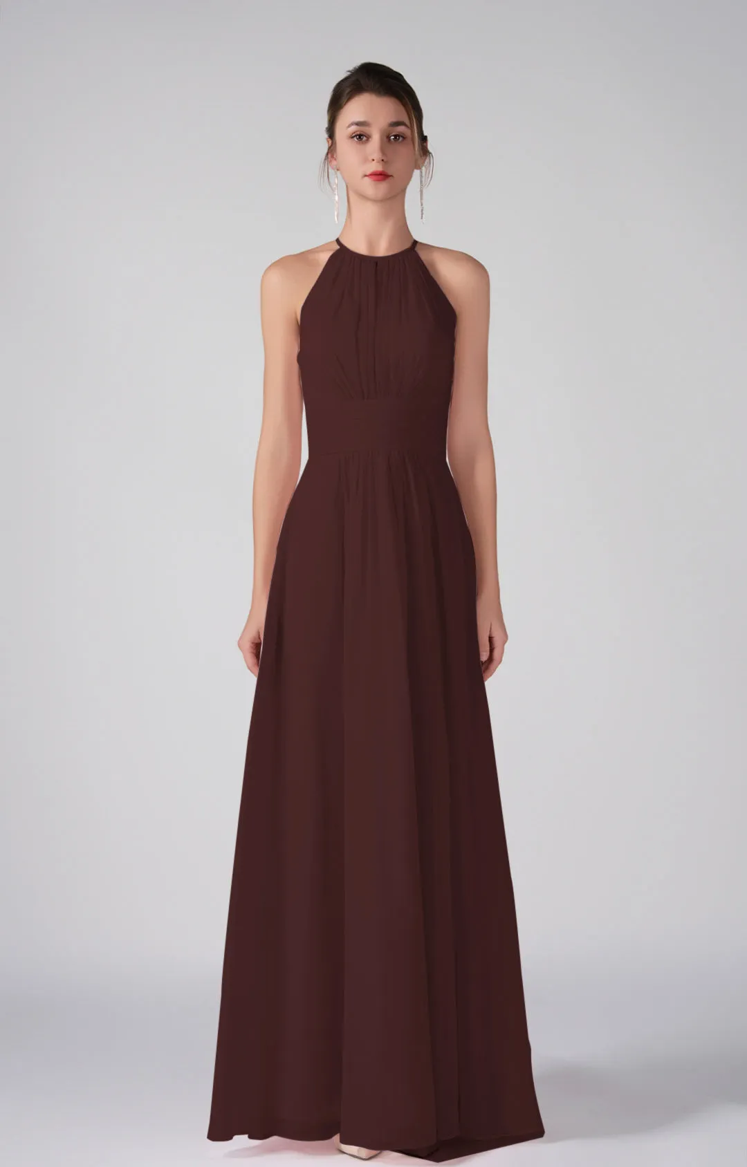 A-Line Halter Strapless Ruffles Chic Maxi Dress