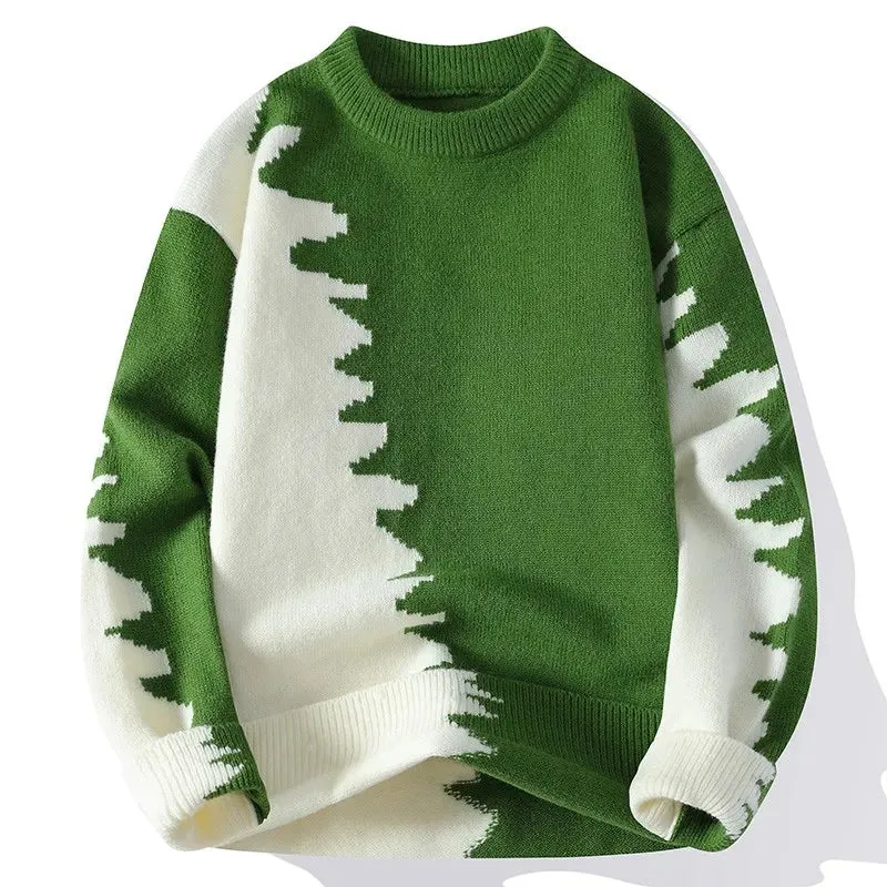 Aidase Dragon Graffiti Color Blocked Fashion Knitted Sweaters Men's Knitwear Warm Pullover High Quality Mens Casual Loose Male Jumpers