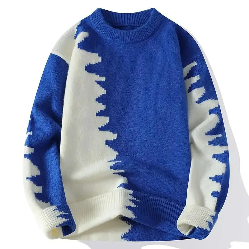 Aidase Dragon Graffiti Color Blocked Fashion Knitted Sweaters Men's Knitwear Warm Pullover High Quality Mens Casual Loose Male Jumpers