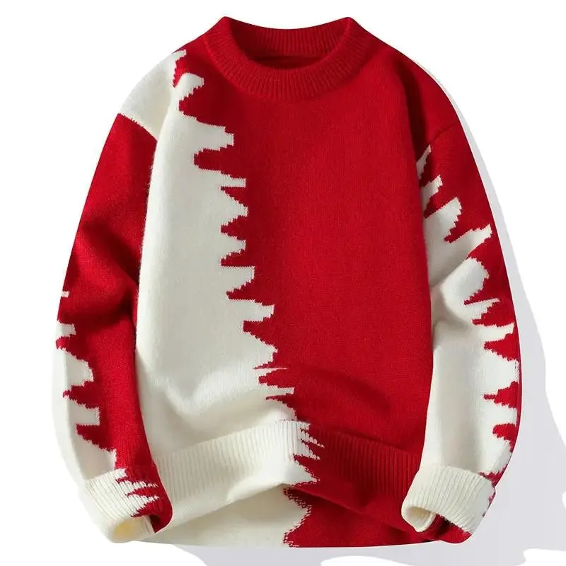 Aidase Dragon Graffiti Color Blocked Fashion Knitted Sweaters Men's Knitwear Warm Pullover High Quality Mens Casual Loose Male Jumpers