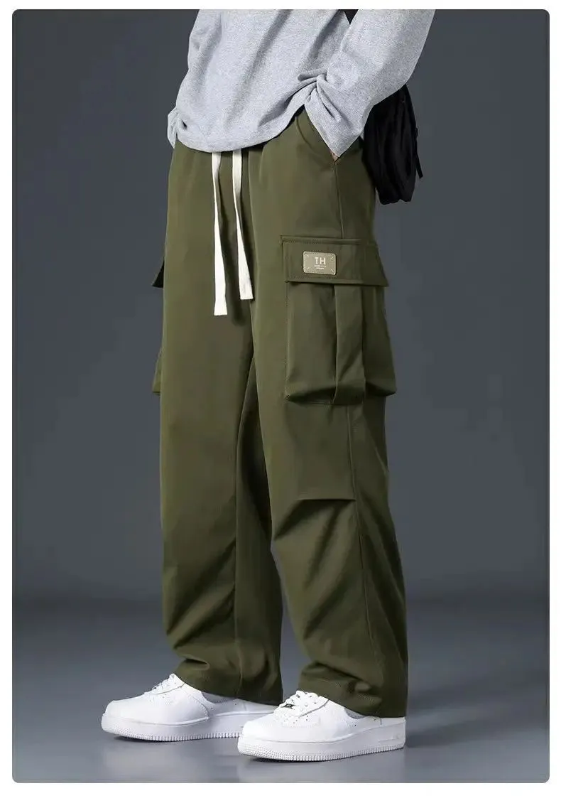 Aidase Work Trousers Men Loose Straight Wide Leg Pants Casual Trousers Soft Sports Pocket