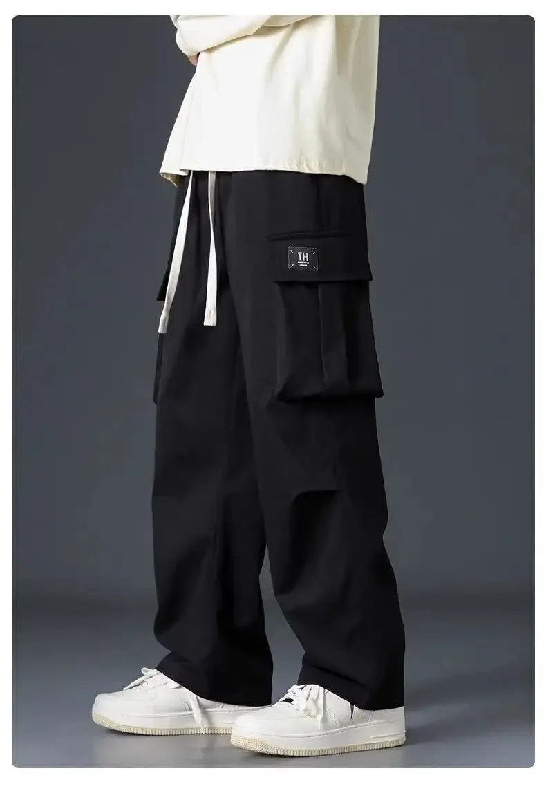 Aidase Work Trousers Men Loose Straight Wide Leg Pants Casual Trousers Soft Sports Pocket