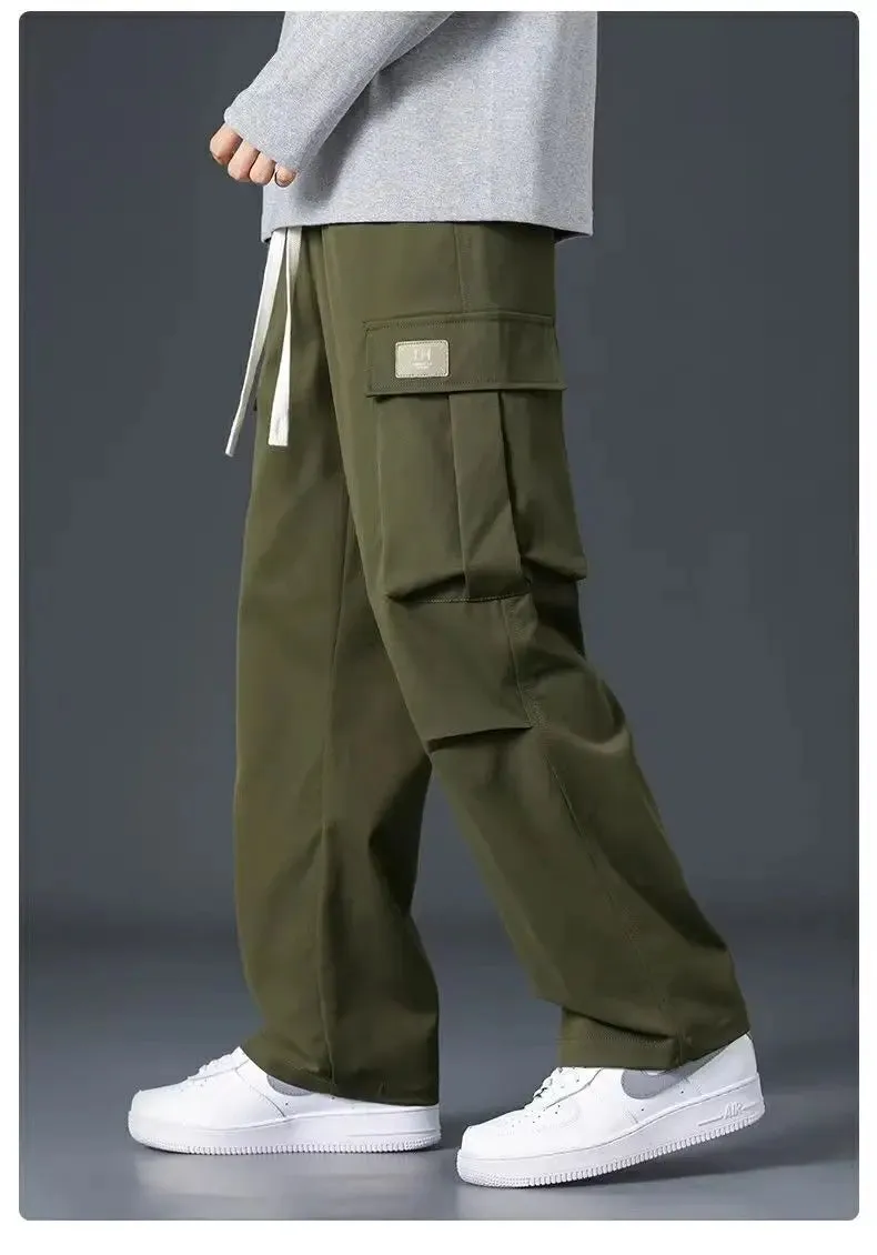 Aidase Work Trousers Men Loose Straight Wide Leg Pants Casual Trousers Soft Sports Pocket