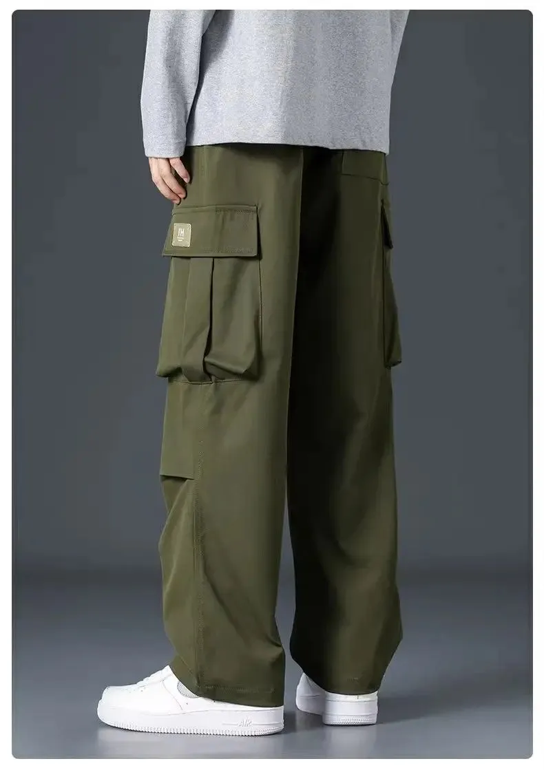 Aidase Work Trousers Men Loose Straight Wide Leg Pants Casual Trousers Soft Sports Pocket