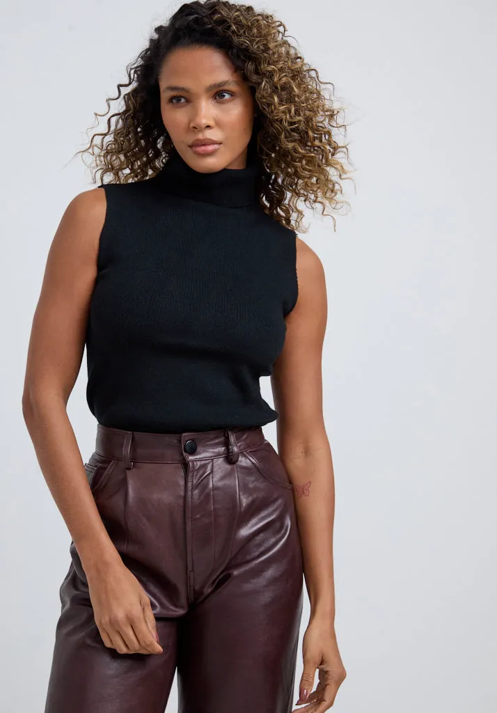 Alexia Roll Neck Knit Top In Black