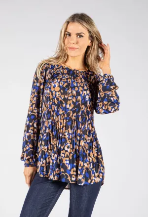 Animal Print Plisse Blouse