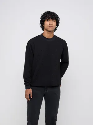 Ascot Black Ribbed Textured Relaxed-Fit Sweater