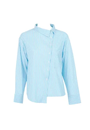 Asymmetrical Striped Buttoned Shirt Blouse