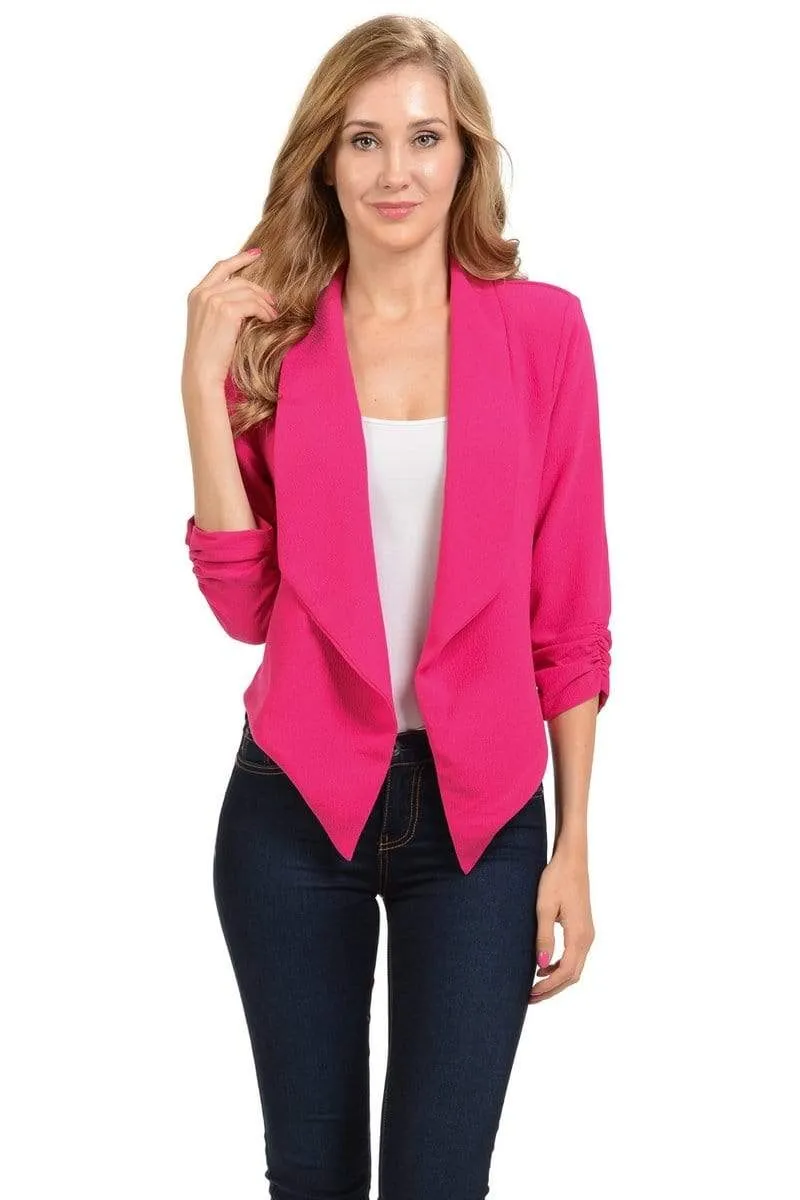 Auliné Collection Women's Lined Flowy Open Closure Color Casual Blazer