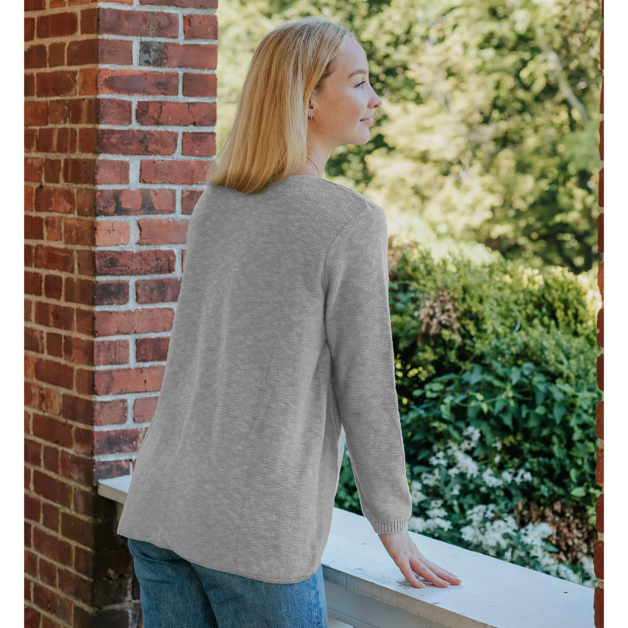 Avalin Front Seam Slub Crew Neck Sweater - Silver
