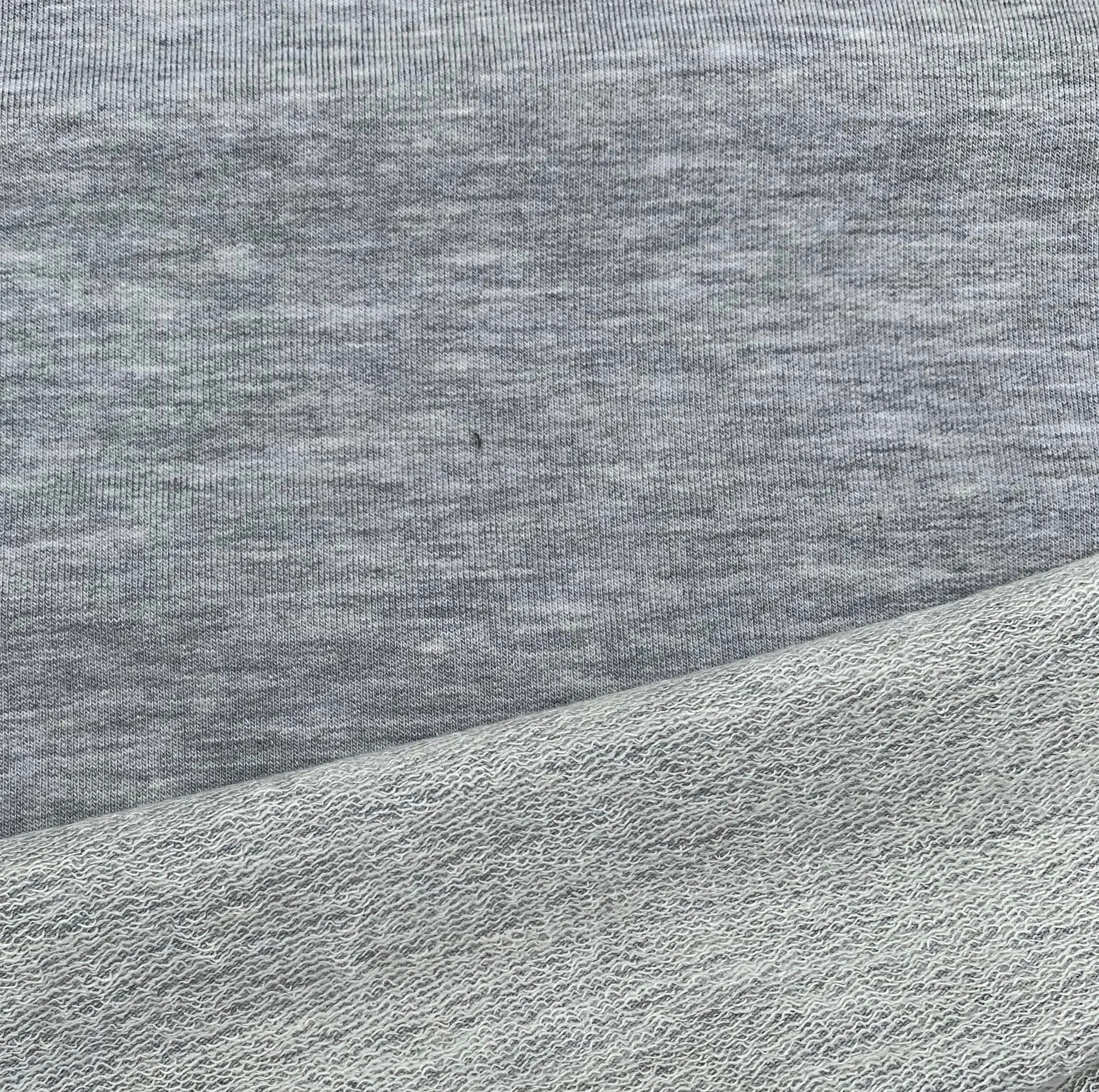 Bamboo Merino Wool Stretch French Terry Fabric, Heather Light Grey - by the Yard