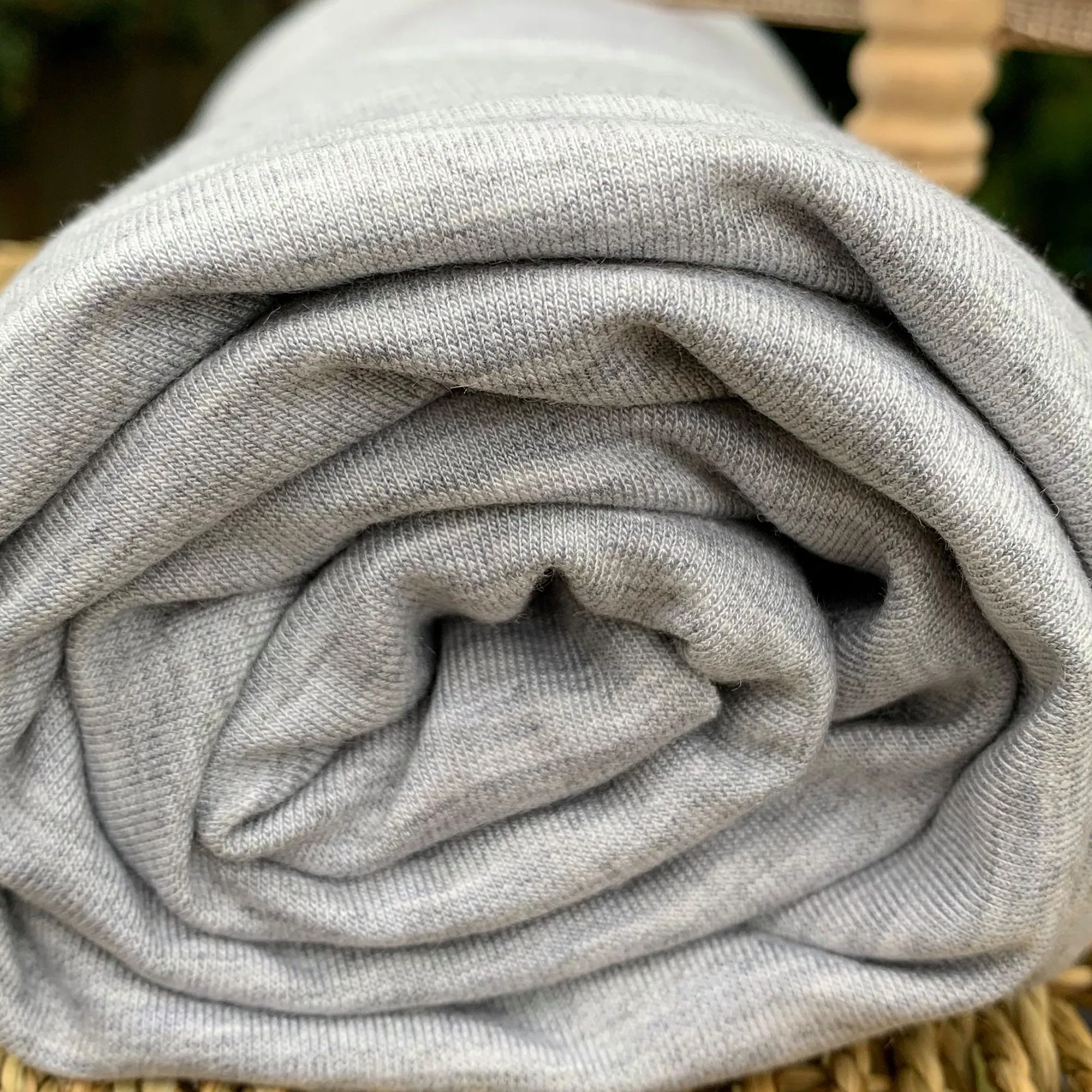 Bamboo Merino Wool Stretch French Terry Fabric, Heather Light Grey - by the Yard