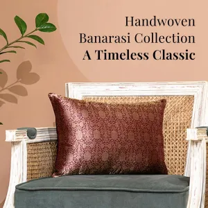 Banarasi Silk Cushion Cover in Wine & Gold