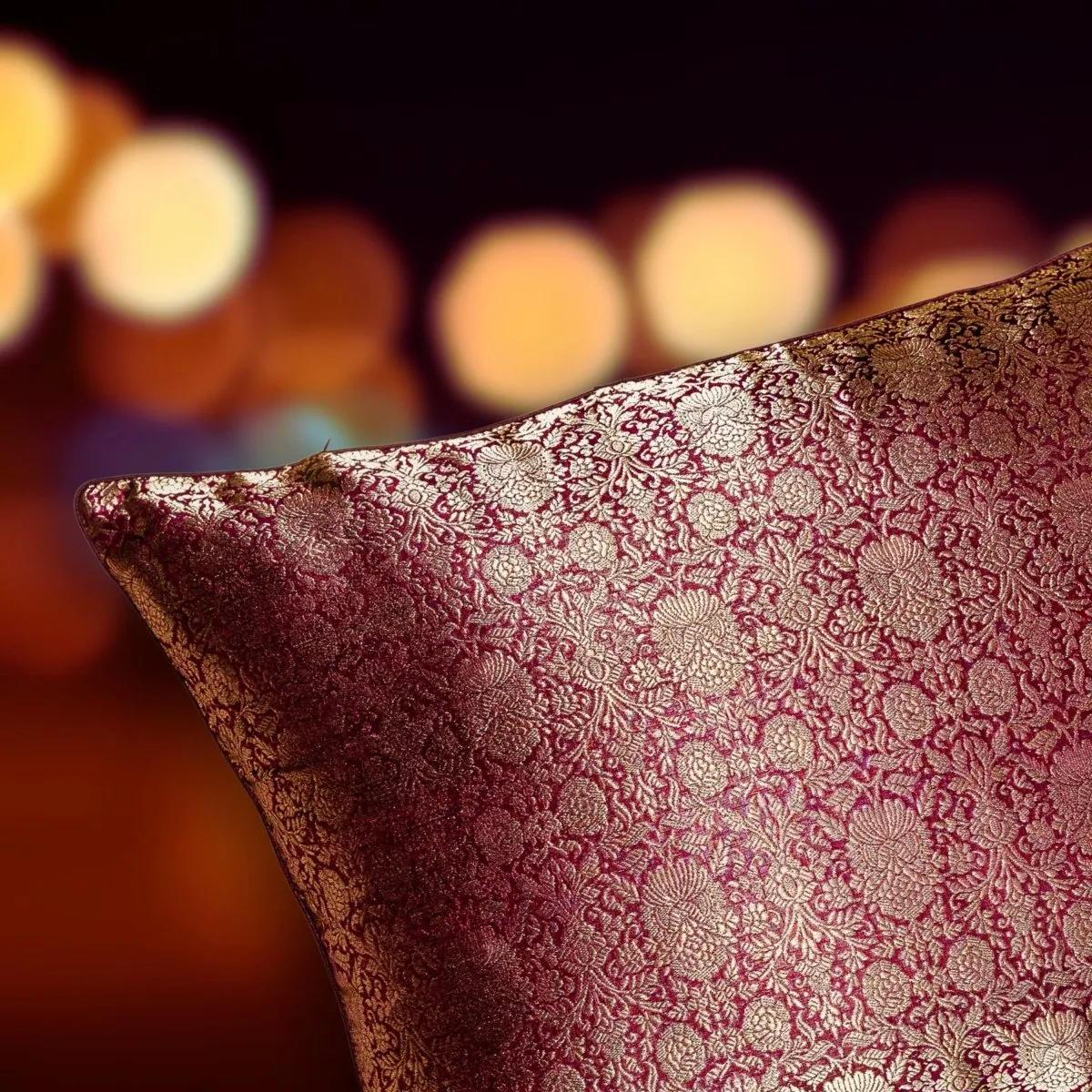 Banarasi Silk Cushion Cover in Wine & Gold