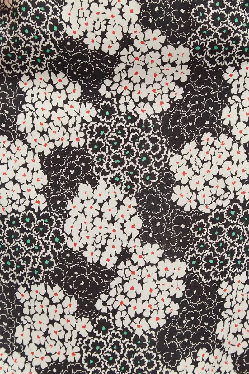 Barclay Flower Patch Print Short Sleeve Blouse in Black & White
