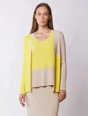 Beige & Yellow Colour Block Cardigan