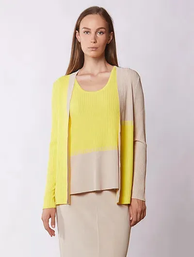 Beige & Yellow Colour Block Cardigan