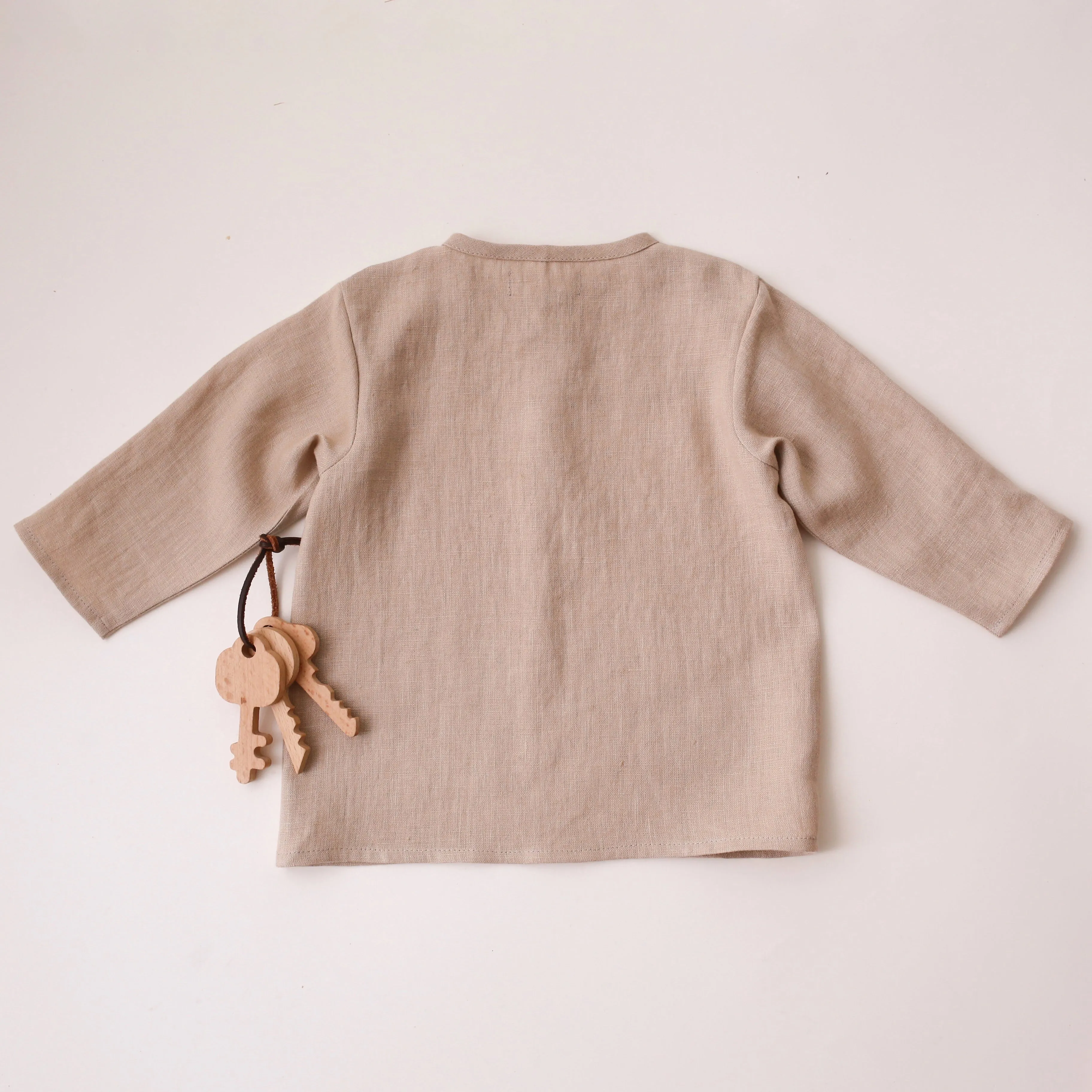 Beige Linen Long Sleeve Buttoned Top