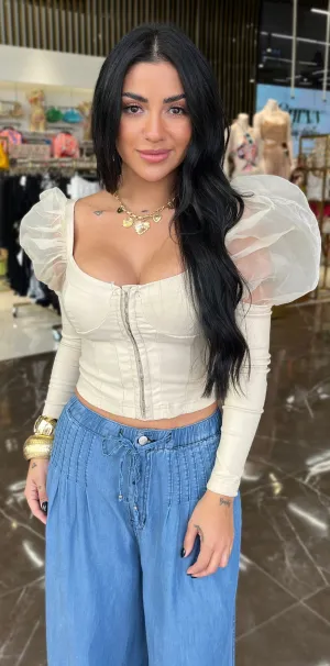 Black Buttoned Crop Top