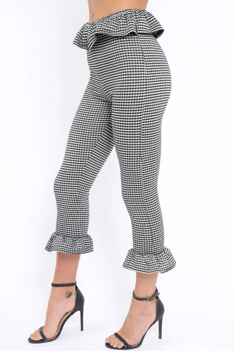 Black Gingham Frill Hem Trousers - Marianne