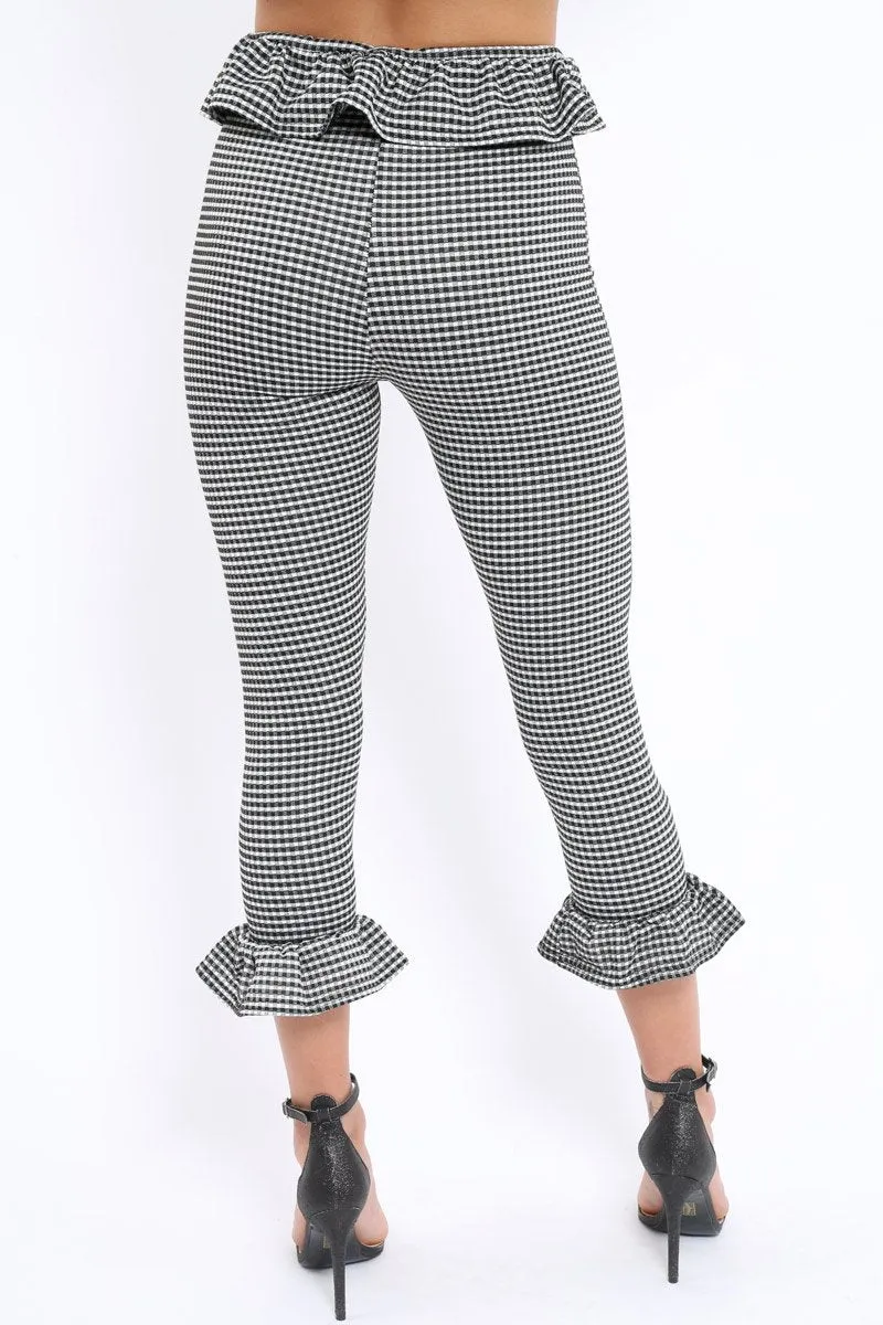 Black Gingham Frill Hem Trousers - Marianne