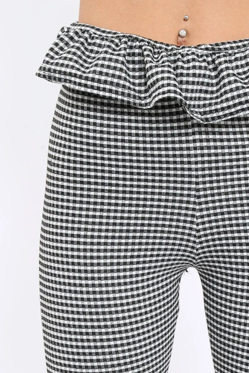 Black Gingham Frill Hem Trousers - Marianne