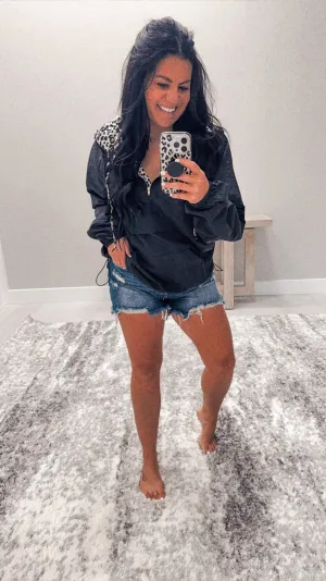 Black Leopard Half Zip Jacket