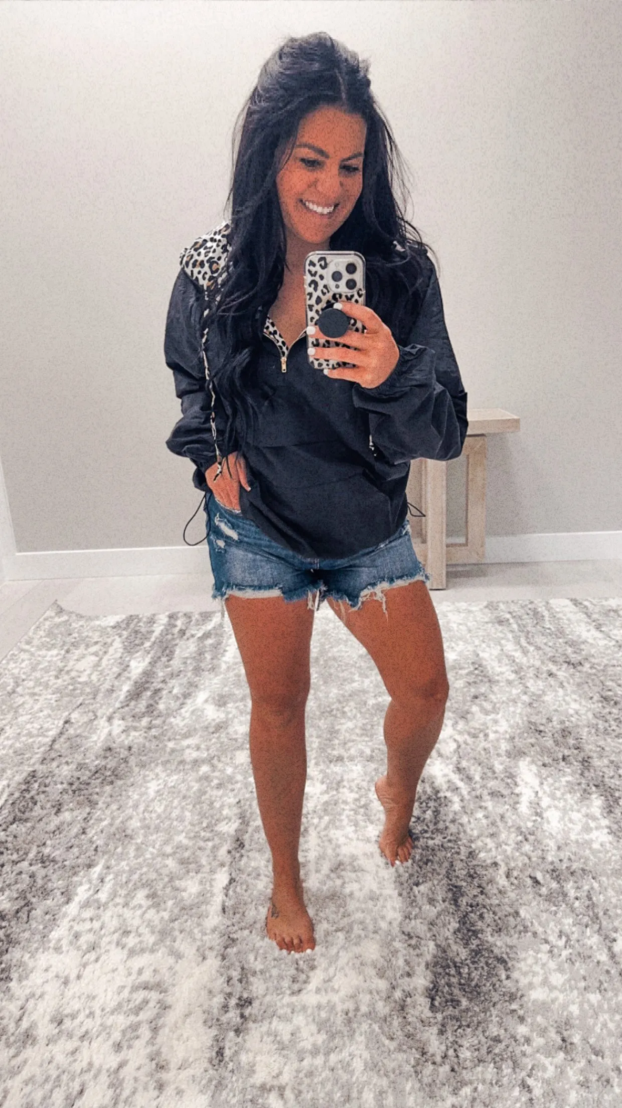 Black Leopard Half Zip Jacket