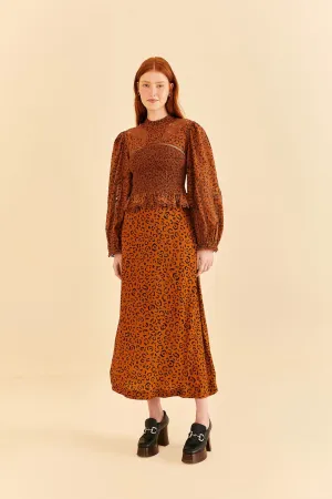 Black Leopards Texture Midi Skirt
