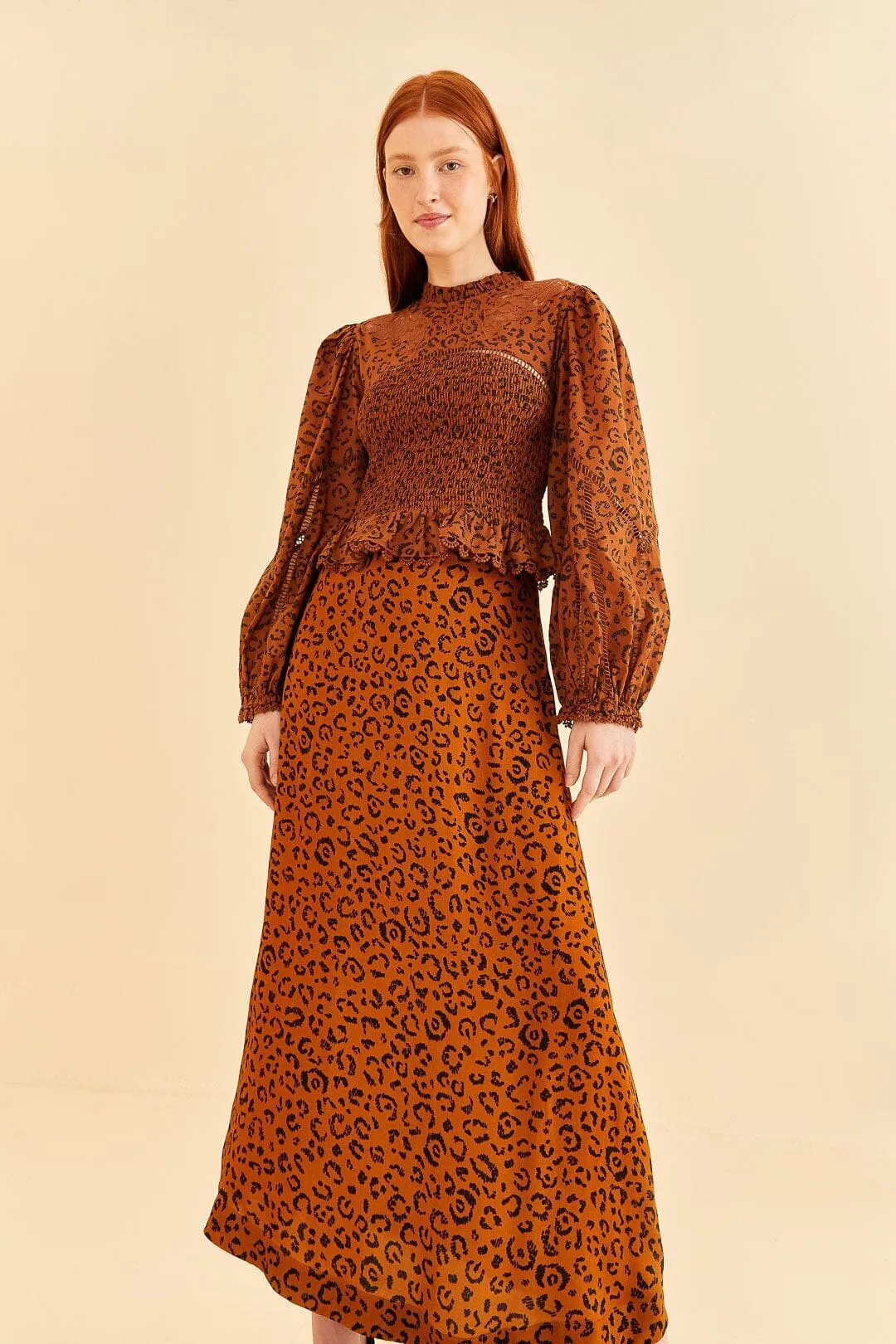 Black Leopards Texture Midi Skirt
