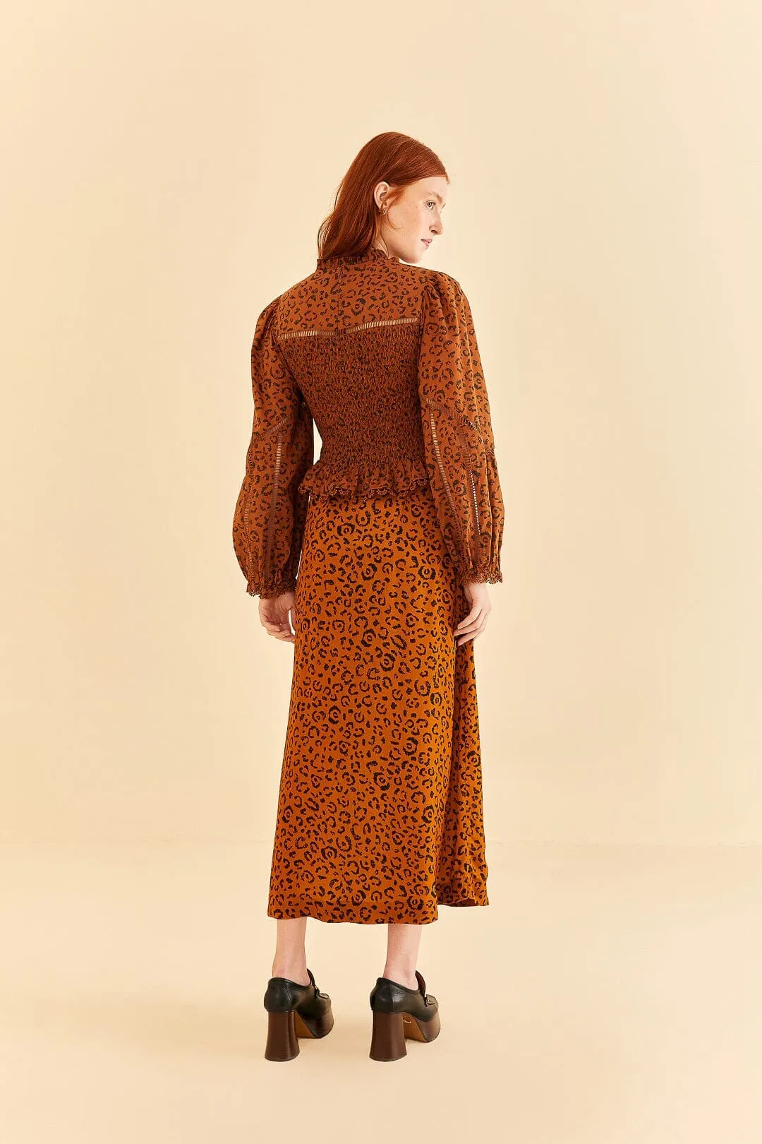 Black Leopards Texture Midi Skirt