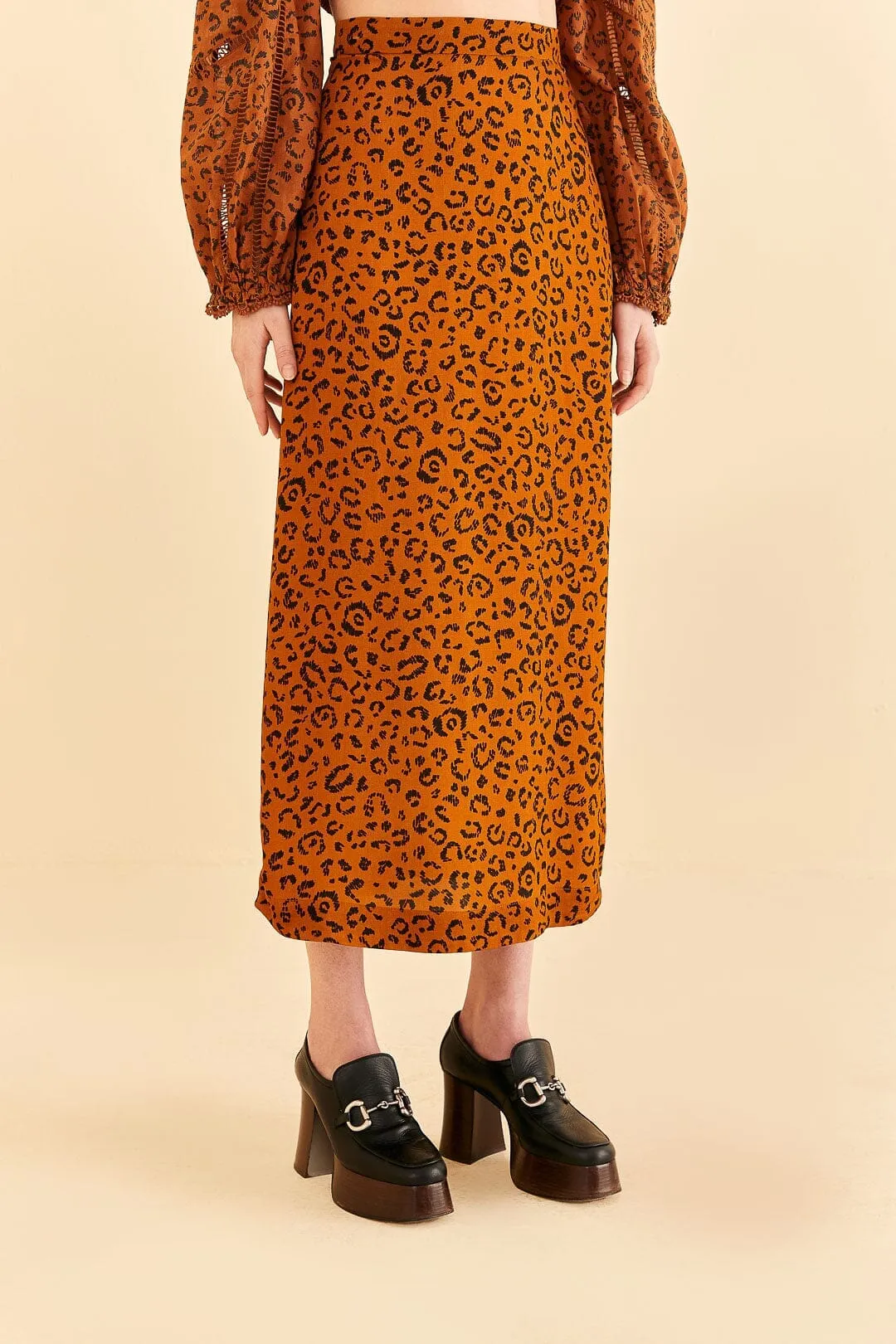 Black Leopards Texture Midi Skirt