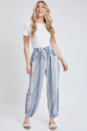 Blue Multi Missy Linen Jogger Pant With Pleated Hem
