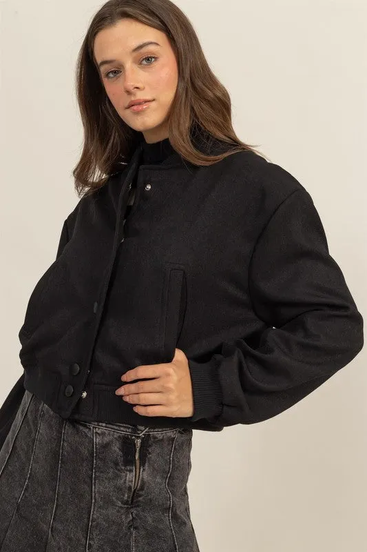 Bomber Jacket with Ribbed Cuffs