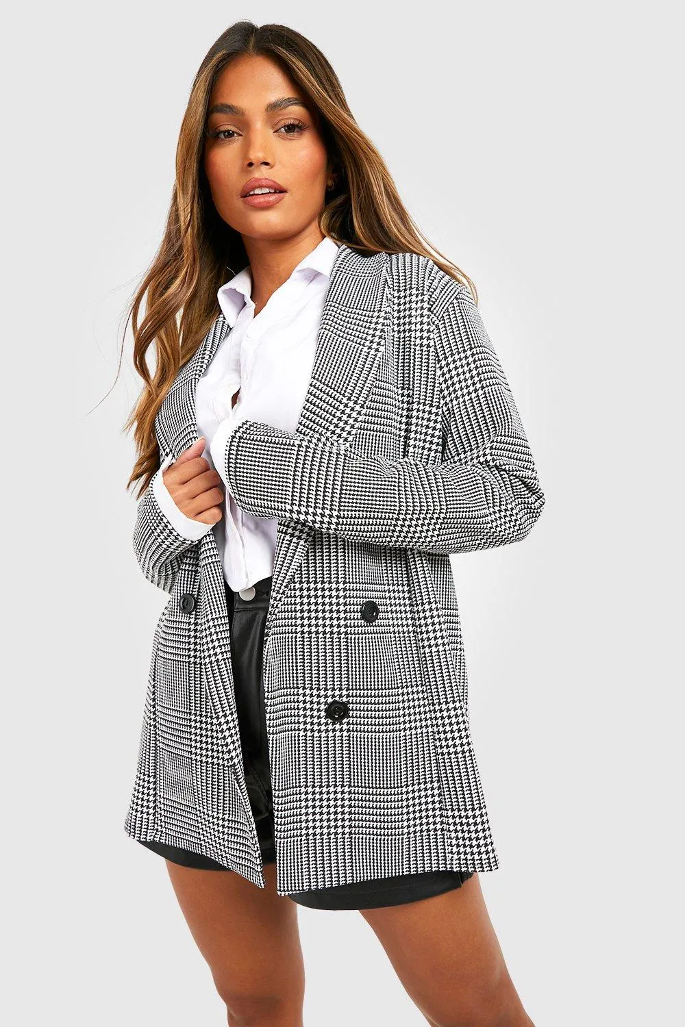 Boohoo Relaxed Flannel Knit Basic Blazer in Black