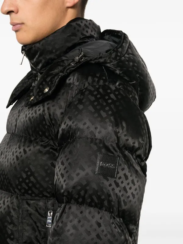 BOSS MEN Relaxed-fit Monogram-jacquard Quilted Puffer Jacket Black