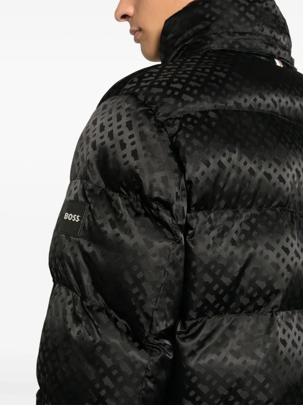 BOSS MEN Relaxed-fit Monogram-jacquard Quilted Puffer Jacket Black