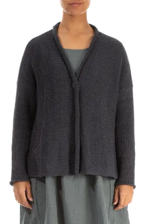 Buttoned Graphite Linen Cardigan
