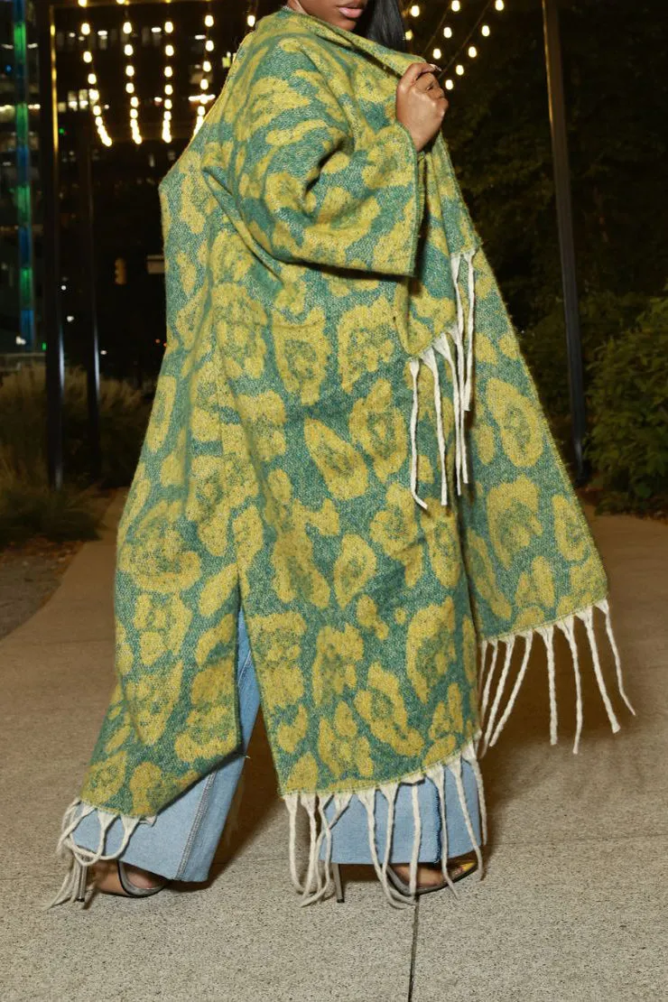 Casual Vintage Plaid Fringe Hem Cardigan