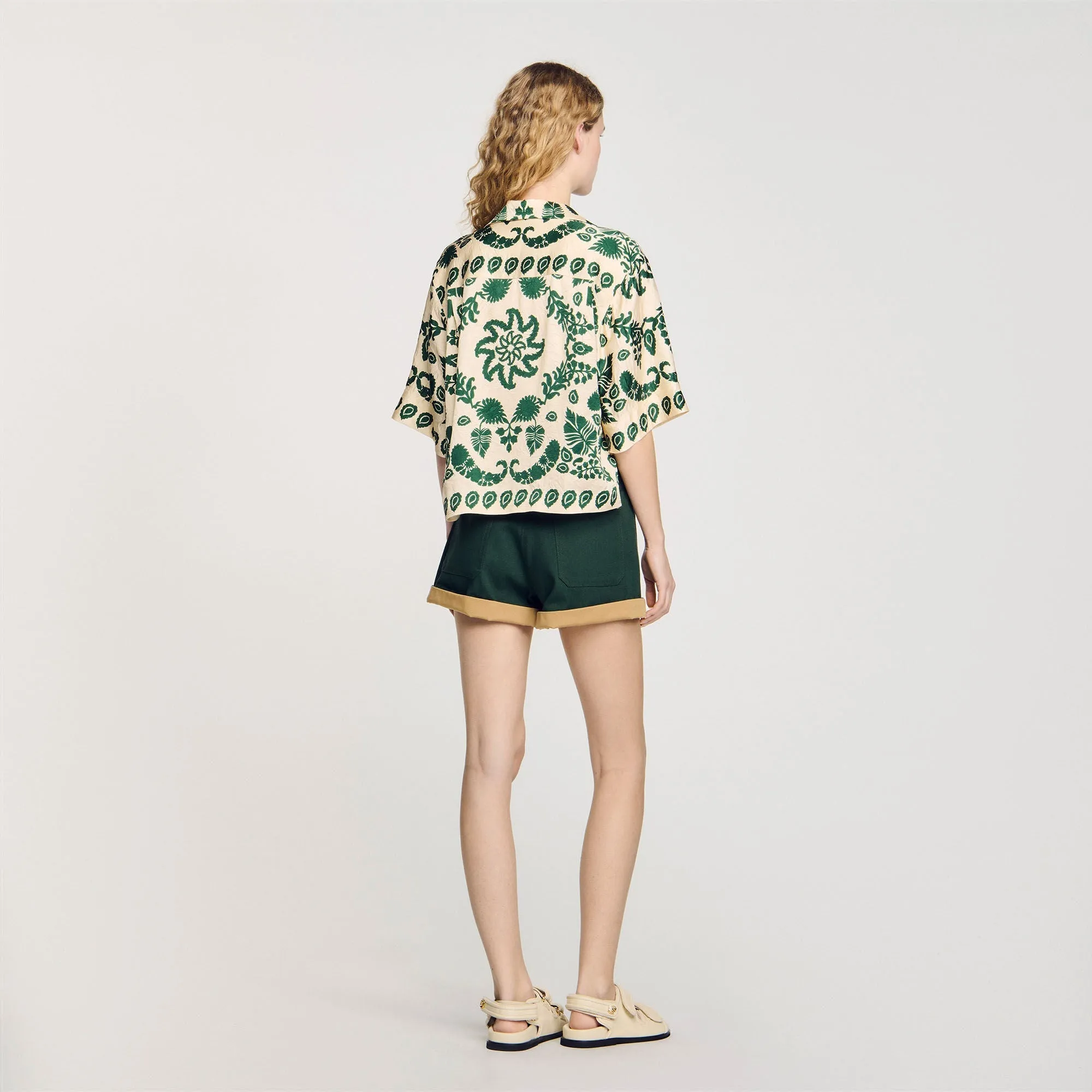 Cavaliere Floral Motif Shirt Ecru / Green