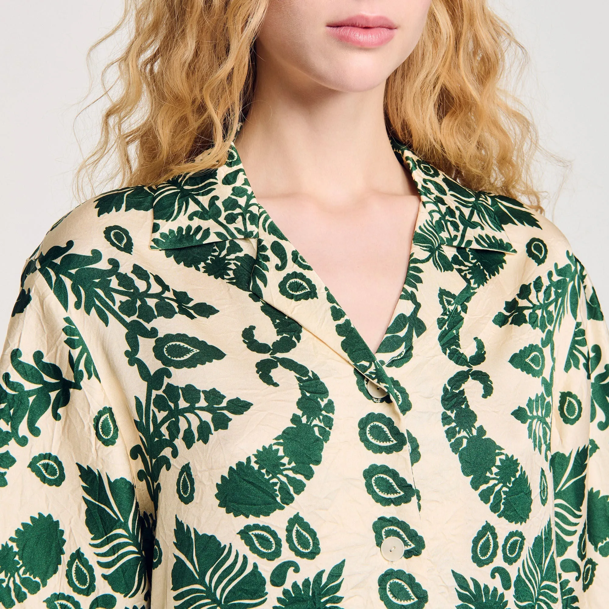 Cavaliere Floral Motif Shirt Ecru / Green